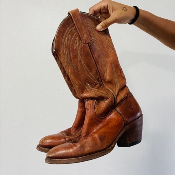 Frye Shoes - Frye Tan Leather Western Cowboy Boots